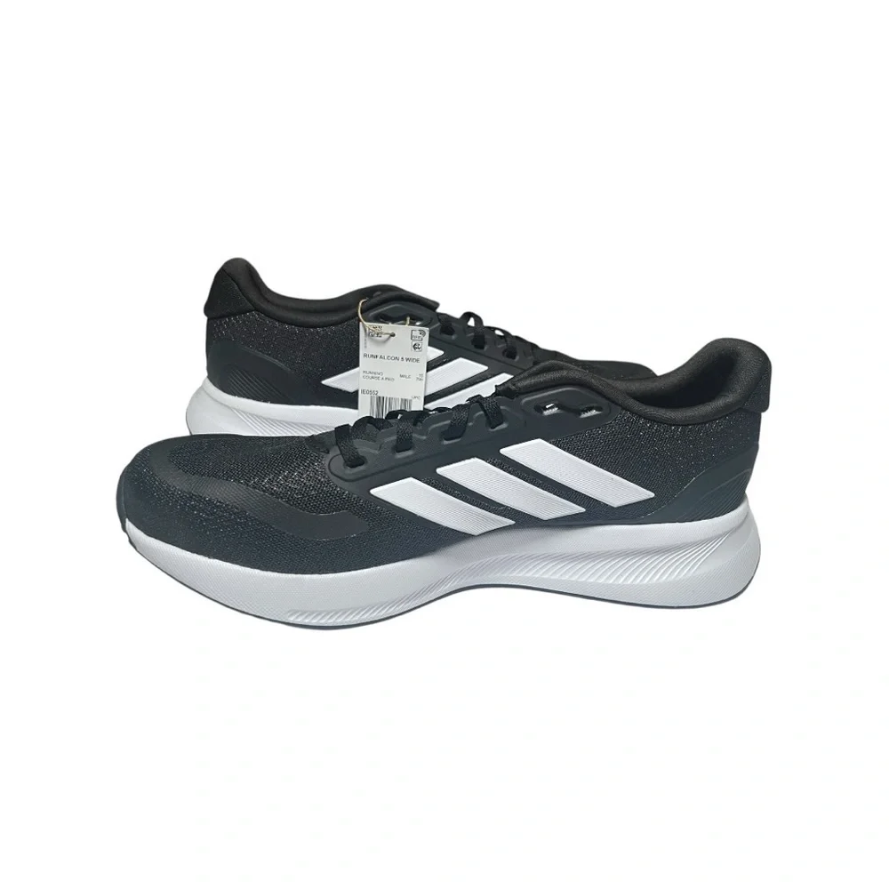 NWT adidas Men's Run Falcon 5 Sneaker, Black/White/Black, 10.5 W